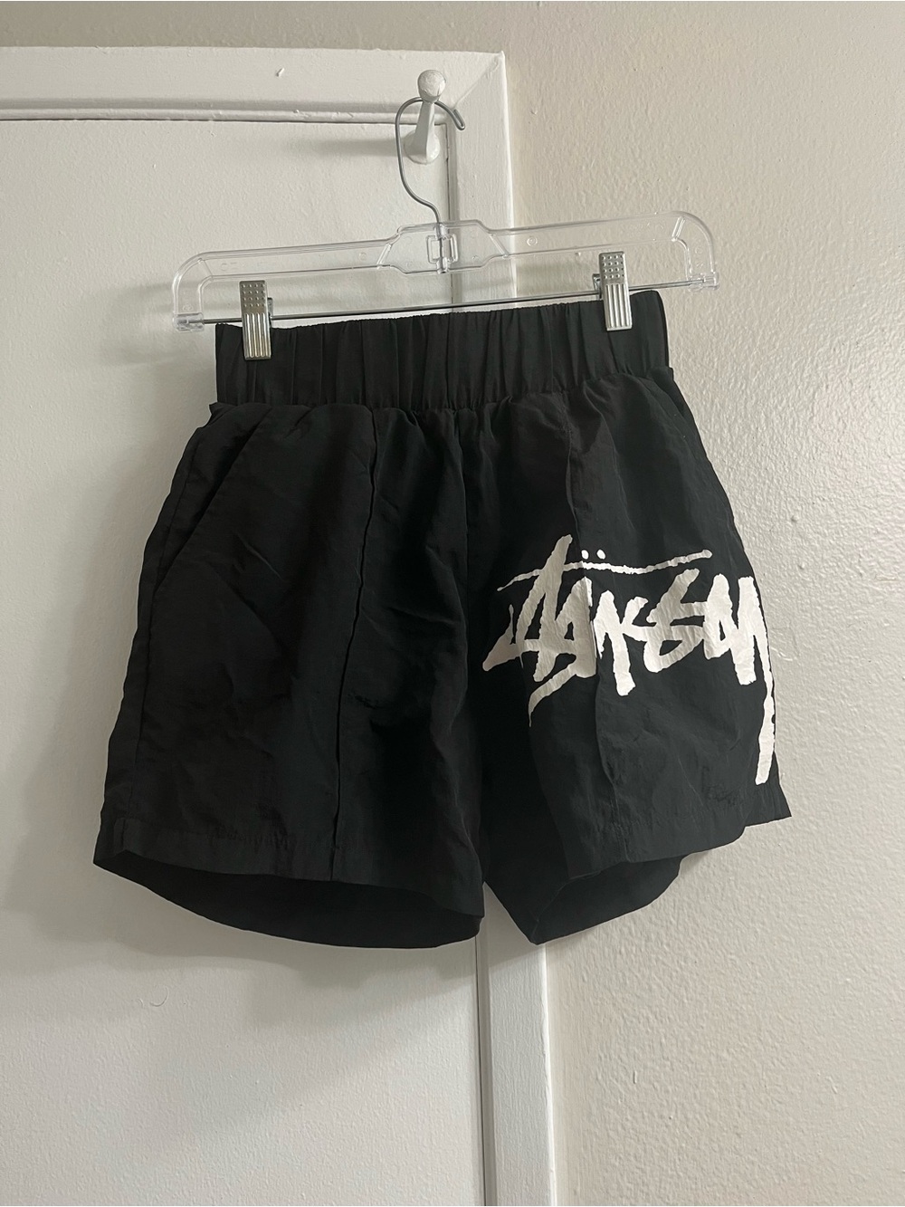 Stussy Black Women's Logo Athletic Shorts with White Script sold out online!